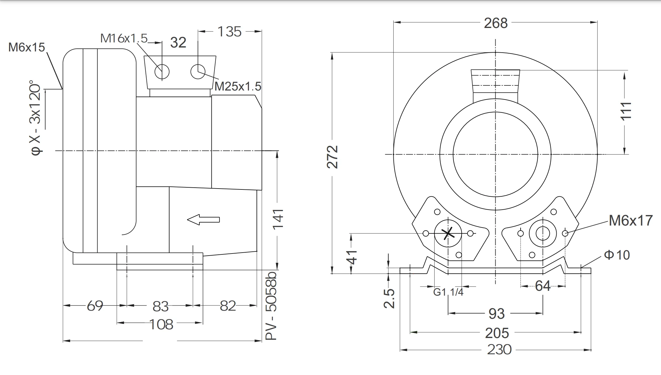 Dimensions du souffleur d`air Aria Spa (1,5 HP)